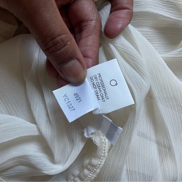 Enza Costa Cream Pleated Maxi Skirt | Raw Hem | Flowy, Minimalist (L/2) - Picture 7 of 9